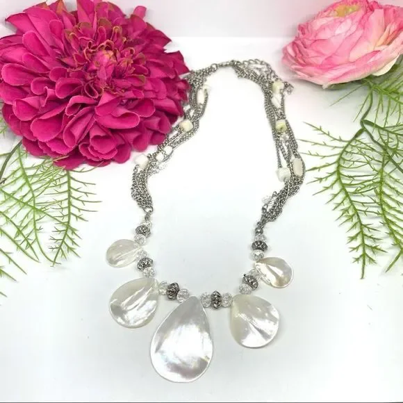 NEW⚜️MOTHER OF PEARL Teardrop Pendant Necklace - Picture 1 of 9